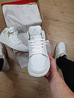 Деми высокие кроссовки мужские белые Nike Air Jordan 1 Retro White. Обувь Найк Аир Джордан Ретро 1