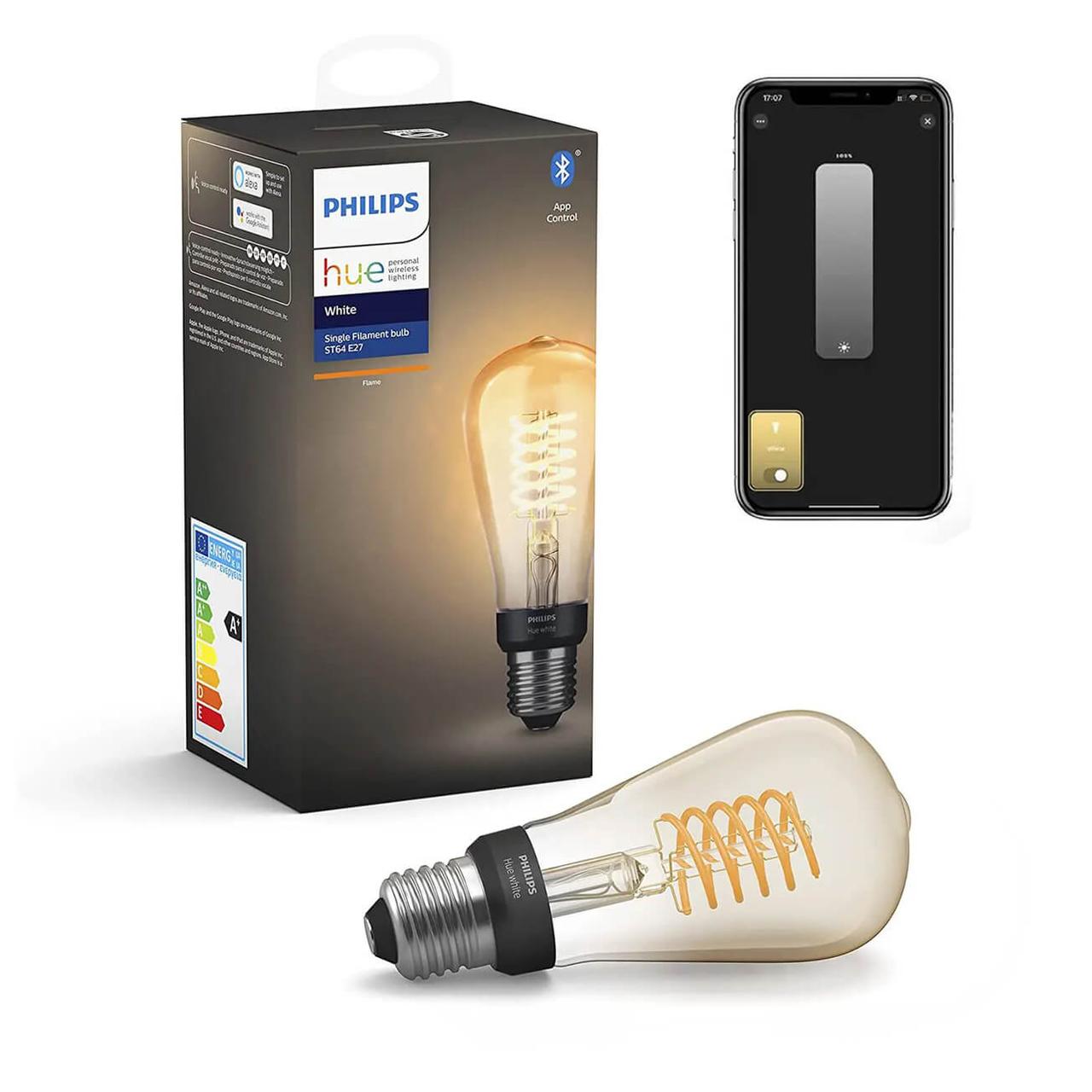 Розумна LED лампочка Philips Hue E27 White ST64 550лм 40Вт 7W, ZigBee, Bluetooth, Apple HomeKit