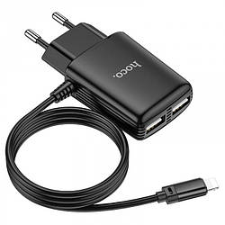 Зарядний пристрій HOCO C82A Real power два USB-порти Lightning з вбудованим кабелем Чорний
