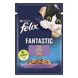 Консервований порційний корм для дорослих котів FELIX® Fantastic (Фелікс Фантастік) з ягням. шматочки у желе,