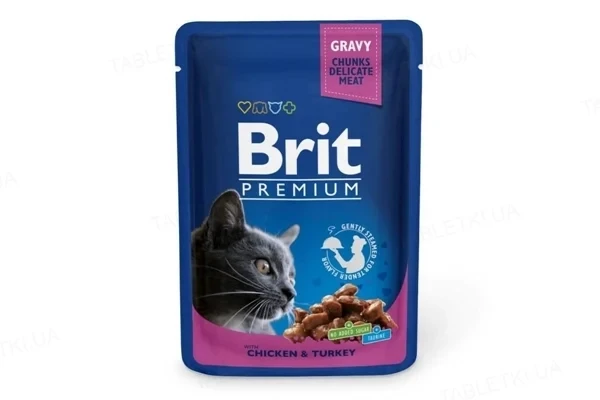 Вологий корм для котів Brit Premium Cat Chicken & Turkey pouch 100 г (курка та індичка), фото 1