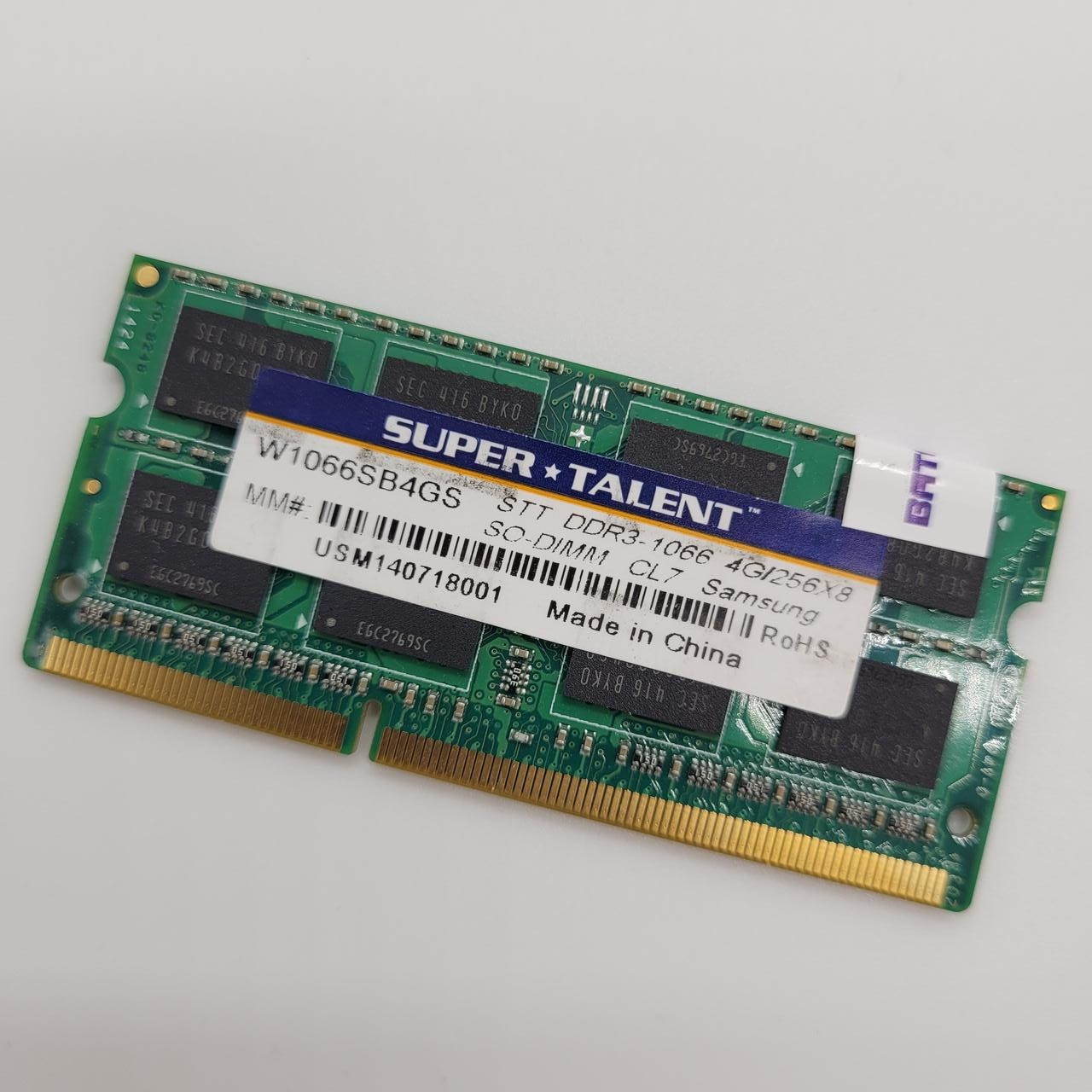 Оперативна пам'ять для ноутбука SUPER TALENT SODIMM DDR3 4Gb 1066MHz PC3-8500s 2R8 CL7 (W1066SB4GS) Б/В