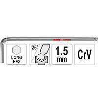 Ключ 6-гранный Г-образный 2-сторонний YATO Cr-V, М 1,5 мм, с шаровым наконечником, 14 х 78 мм
