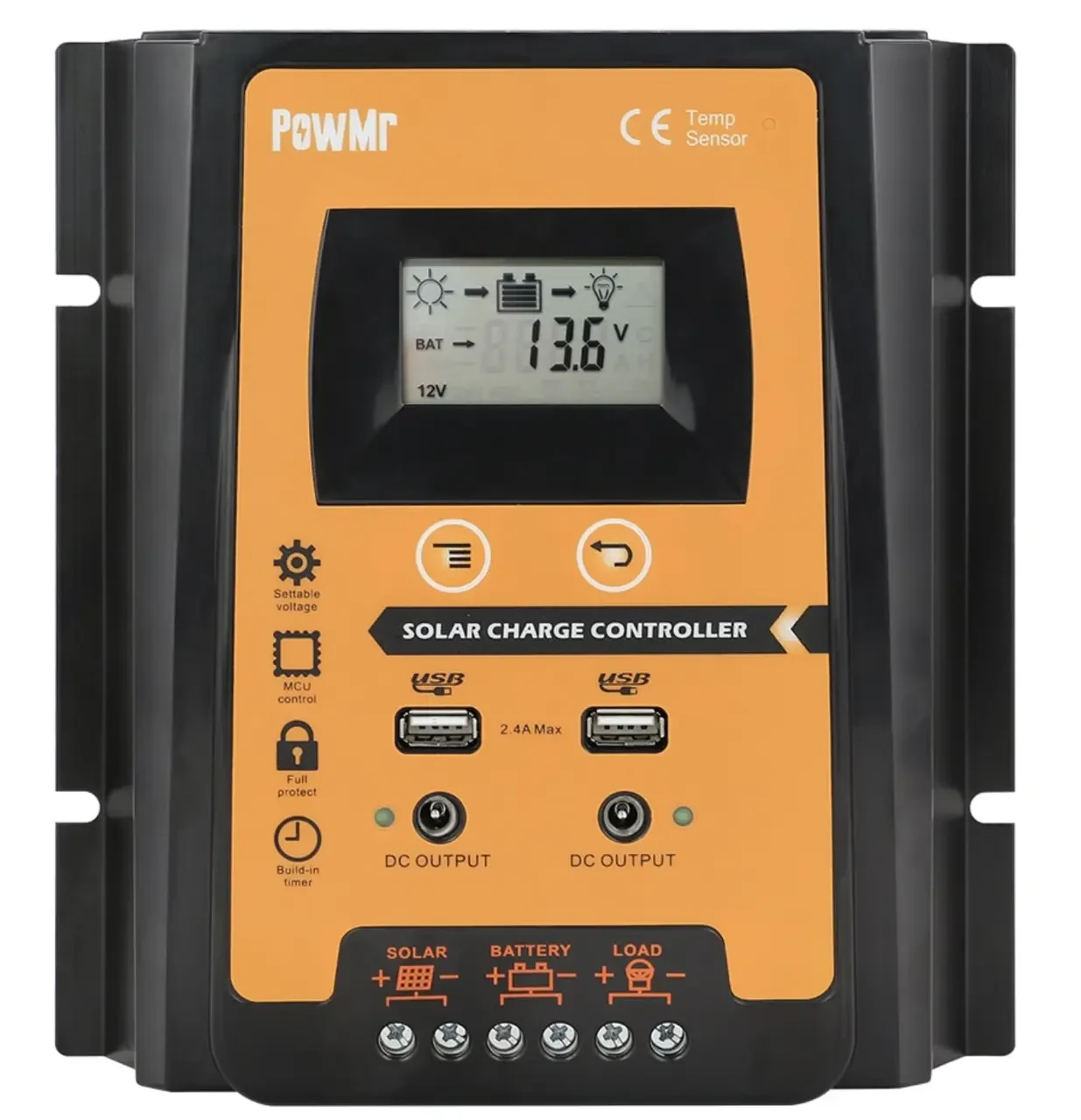 Контролер заряду для сонячних батарей PowMr на ШІМ 12/24В 70А, USB MPPT PWM