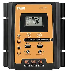 Контролер заряду для сонячних батарей PowMr на ШІМ 12/24 В 50 А, USB MPPT PWM
