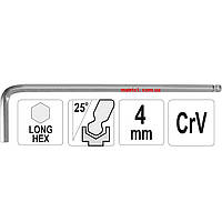 Ключ 6-гранный Г-образный 2-сторонний YATO Cr-V, М 4,0 мм, с шаровым наконечником, 25 х 106 мм