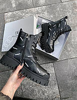 Зимние женские ботинки Balenciaga Boots Black «White Logo» (Мех)