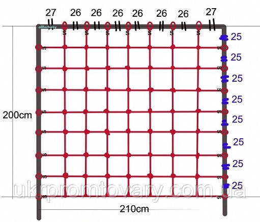 Сітка для лазання 200 x 210 см для дитячих ігрових комплексів