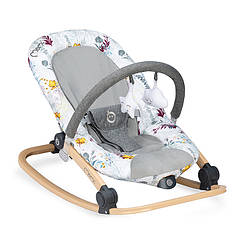 Шезлонг-качалка MoMi LUMIWOOD Flowers з вібрацією та ременями безпеки для новонароджених