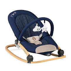 Шезлонг-качалка MoMi LUMIWOOD Blue Navy з вібрацією та 3-точковими ременями безпеки