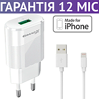 Зарядное устройство для iPhone + кабель Lightning для айфона, зарядка на айфон, Grand-X CH-17WL