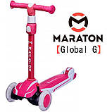 Дитячий триколісний самокат Maraton Global G Біло-рожевий + LED-ліхтарик, фото 3