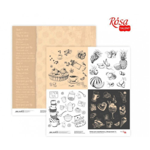 Папір для скрапбукінгу "Recipe book" 30x30см 200г/м2,двосторонній №6/5316037/Rosa