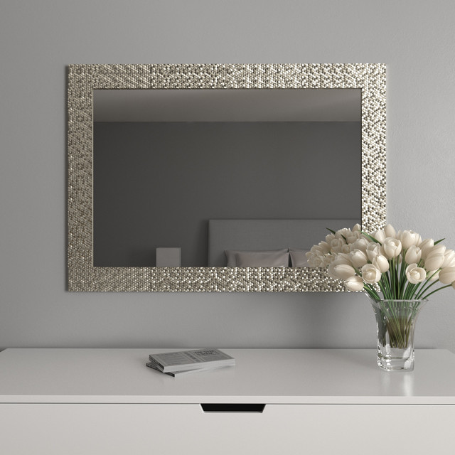 Дзеркало в сріблястій оправі на стіну 106х76 Нікель Black Mirror прямокутне у спальню вітальню коридор Дзеркало в сріблястій оправі на стіну 106х76 Нікель Black Mirror прямокутне у спальню вітальню коридор