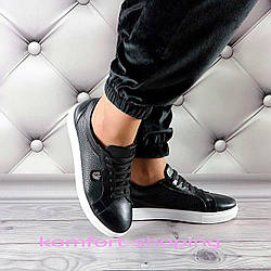 Жіночі шкіряні кросівки на шнурівці , чорні К 1115