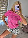 Ультрамодна жіноча футболка на літо зі стразами "Булку", фото 3