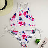 Жіночий окремий купальник р.XL (48-50), топ + плавки, квіти, фото 4