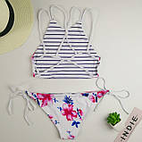 Жіночий окремий купальник р.XL (48-50), топ + плавки, квіти, фото 3