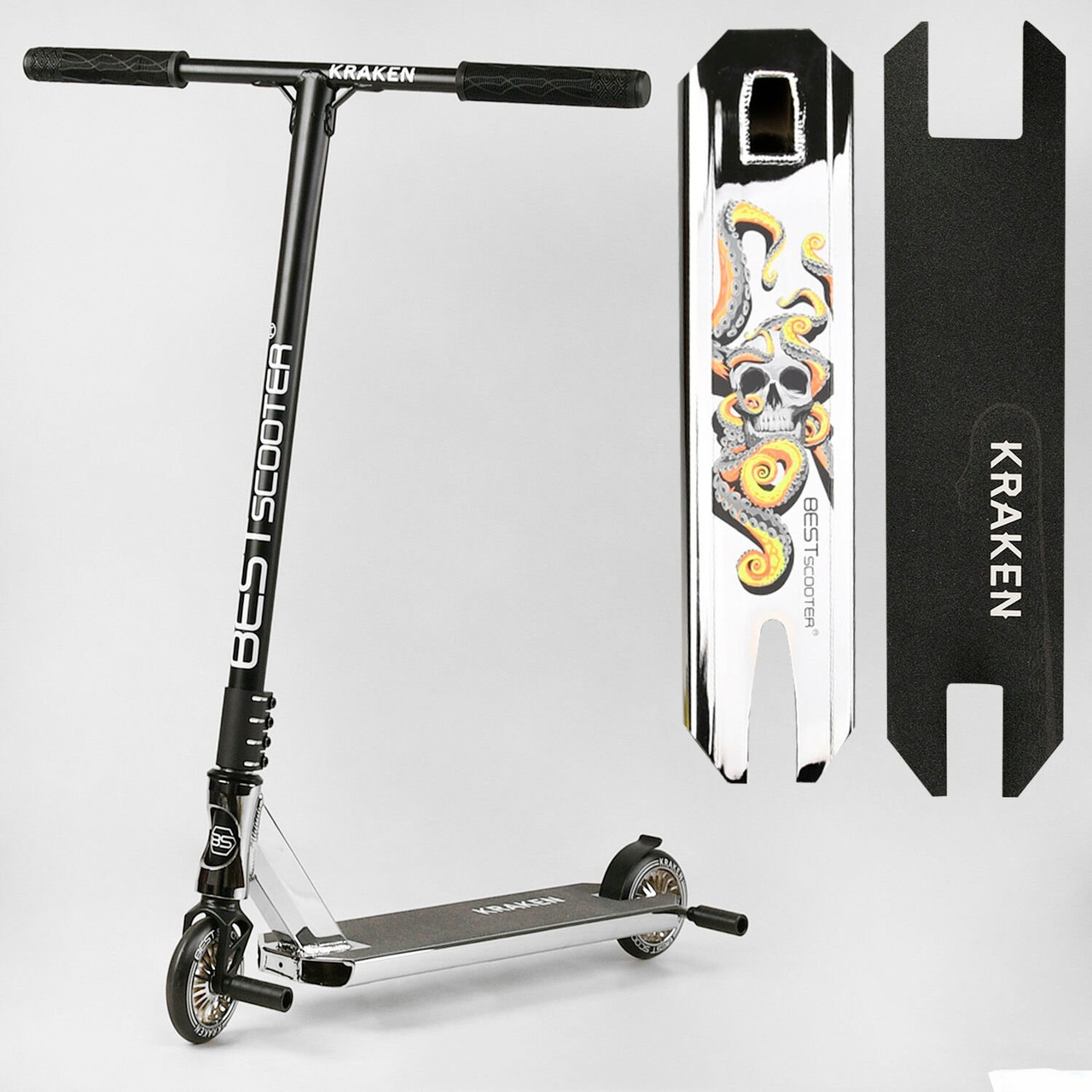 Самокат трюковий KR-82080 Best Scoooter (4) "Kraken" HIC-система, ПЕГІ, алюмінієвий диск і дека, АНОДИВНИЙ,