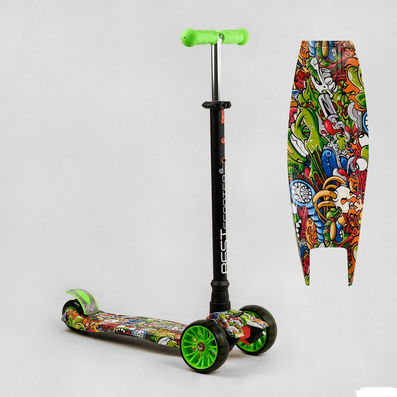 Самокат триколісний MAXI S - 11203 (1) "Best Scooter translate, зніманий кермо, колеса PU зі світлом перед 130х25 мм,