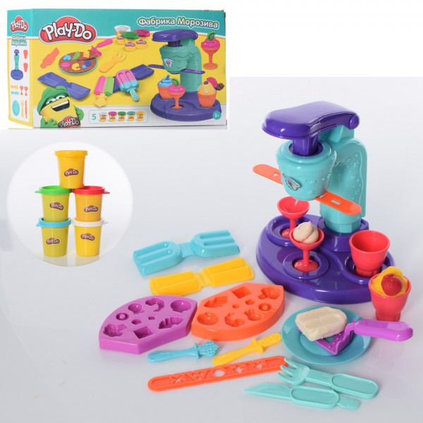Пластилін MK 4652 морозиво, 5 кольорів (баночкиз кришк.), апарат-прес, формочки, кор., 35-21-9см., фото 1