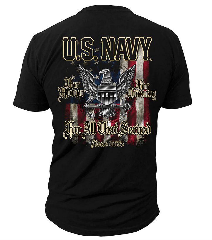 Футболка мужская патриотическая   - US Navy For All That Served   Black Ink Design США
