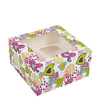Коробка 170х170х90 (на 4 капкейка) з вікном "Сердечка мікс"