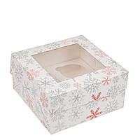 Коробка для капкейків з вікном 170х170х90 (на 4 шт), "Рожева сніжинка"