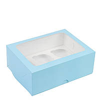 Коробка для капкейків з вікном 240х180х90 (на 6 шт), блакитна