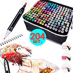 Набір маркерів 204 кольорів для малювання скетчинга Фломастери двосторонні