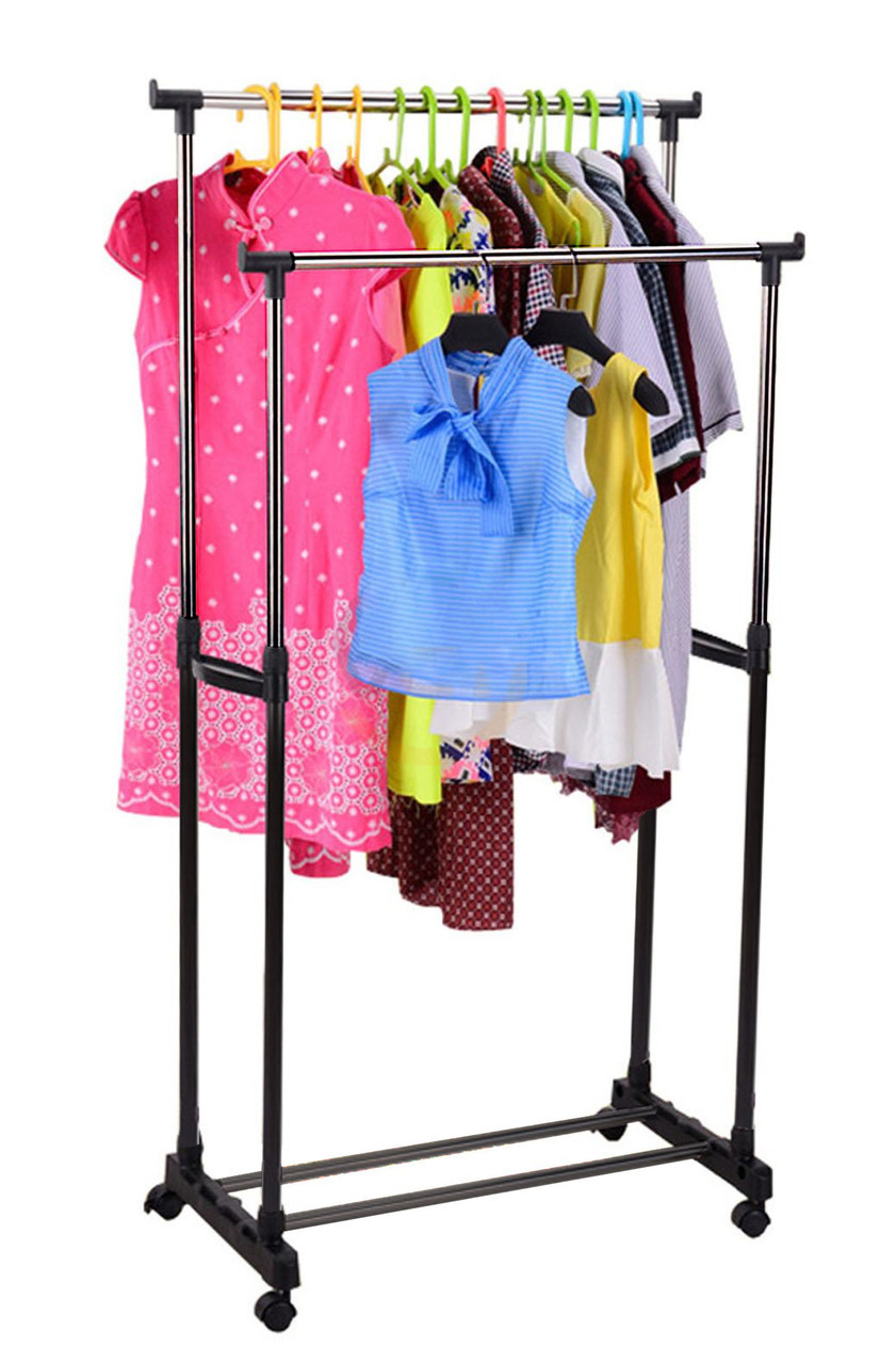 Подвійна регульована вішалка стійка для одягу підлогова телескопічна Double-Pole B Black, фото 1