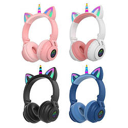 Бездротові LED навушники єдиноріг з котячими вушками / Бездротові навушники єдиноріг / Дитячі навушники