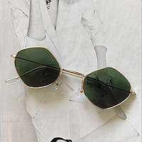 Солнцезащитные очки ромб с цветной линзой зеленый в золоте