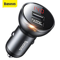 Автомобільний зарядний пристрій Baseus Digital Display 24 W з 2 USB-портами та дисплеєм напруги батареї.