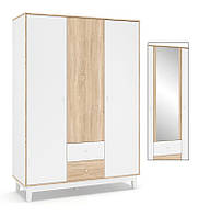 Шкаф для одежды "Глория" 153х54х216 см. С зеркалом, Белый/Дуб сонома, 3Дв2Ш