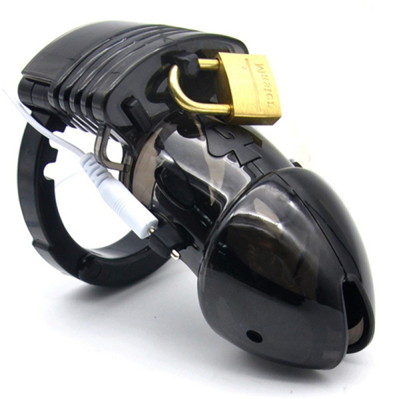 Електросекс електростимулятор / Пластиковий пояс вірності, Пристрій цнотливості, Клітка для члена, Чорний, фото 1