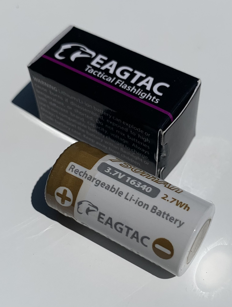 Акумулятор EagleTac 16340 (CR123) PCB 750 мА·год, захищений, 3.7V