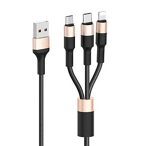 Кабель HOCO X26 Combo 3 in 1 Micro USB/Lightning/Type-C Xpress one pull three charging cable |1m, 2A|, фото 1