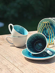 Кавовий набір на 4 персони синій Лазурит