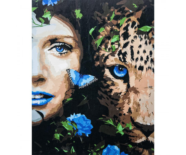 Картина По Номерам Девушка с Леопардом с Лаком и Уровнем 40х50 См VA ...