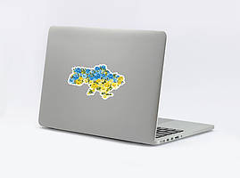 Патріотична наклейка на ноутбук / планшет "Карта України. Жовто-блакитні троянди" 11х7 см