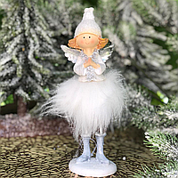 Декоративная фигурка Ангел с меховой юбке, 20см, цвет - белый с серебром