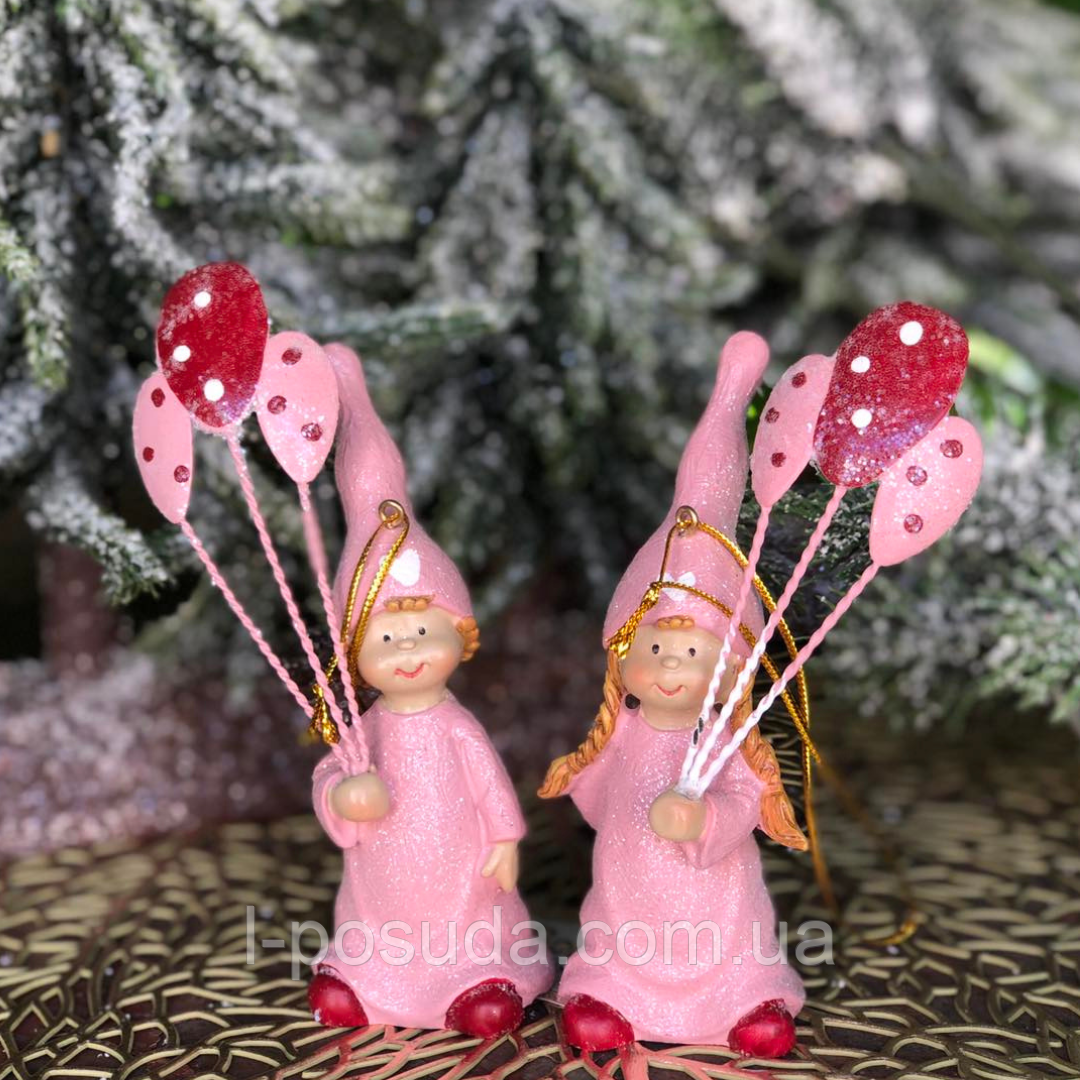 Підвісна фігурка новорічна Дітки з кульками, 12см, 2 види, колір - рожевий