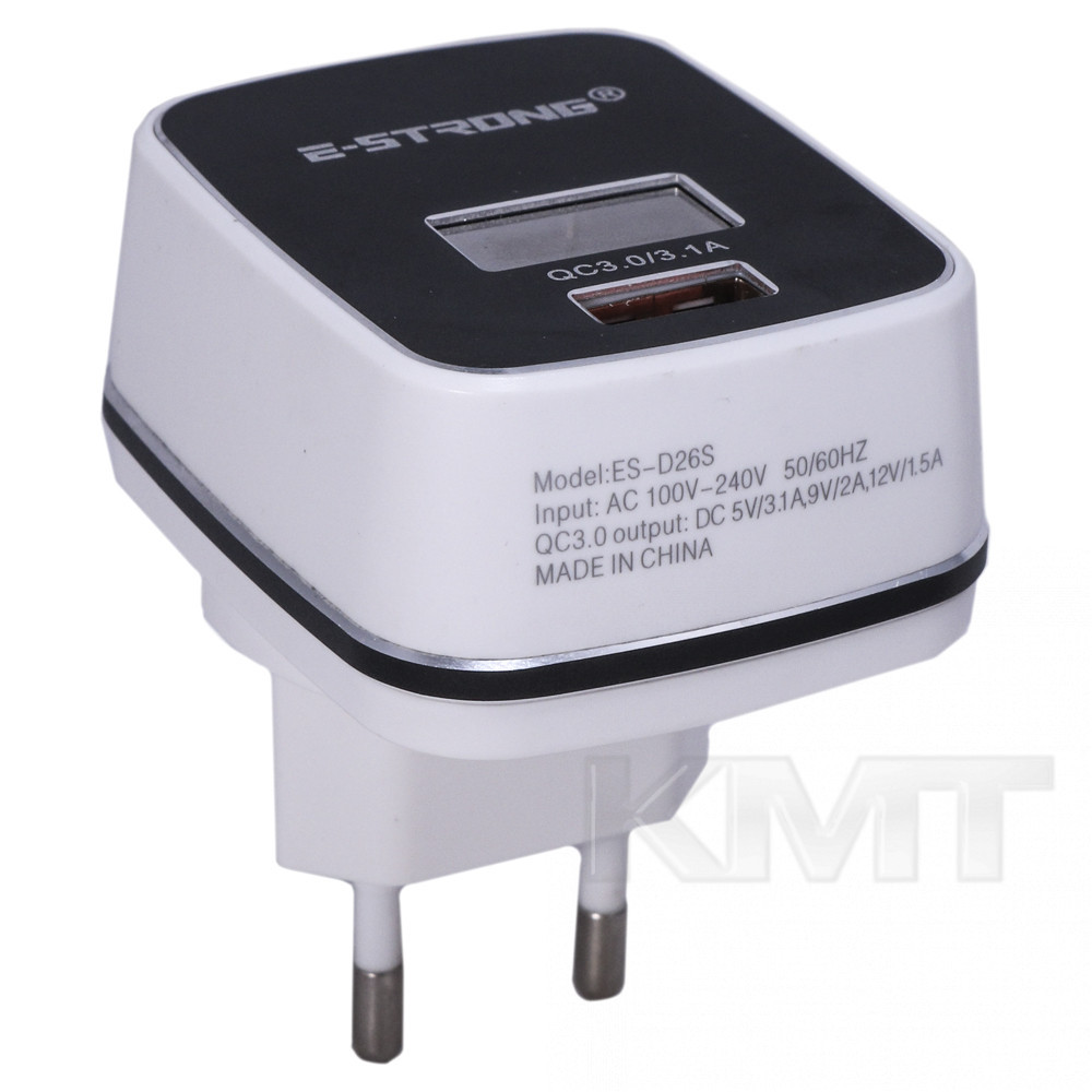 Ciyocorps ES-D26 Home Charger Set (Lightning)(2USB)(4 A) — (Quick 3.0 , LCD ) Black
