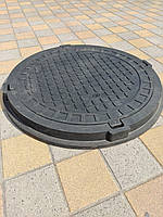 Люк каналізаційний  полімерпіщаний пішохідний збільшеного діаметру легкий чорний без замка А15