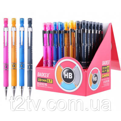 Олівець механічний Baoke НВ 0,7 мм, з грипом, з ластиком, асорті (PENCIL-BAO-ZD144), фото 1