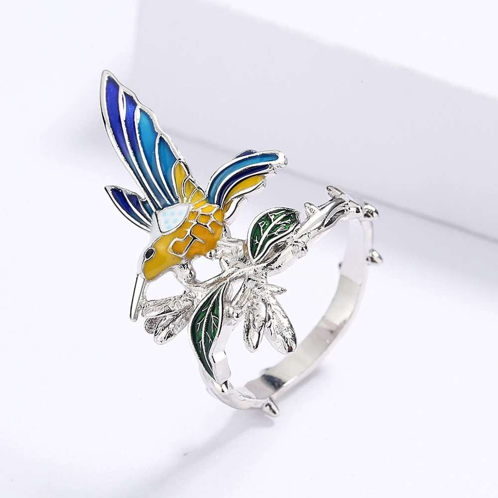 Креативное серебряное кольцо в виде птицы Колибри, женское обручальное кольцо, ручной работы, размер 17 - фото 3 - id-p1643135000