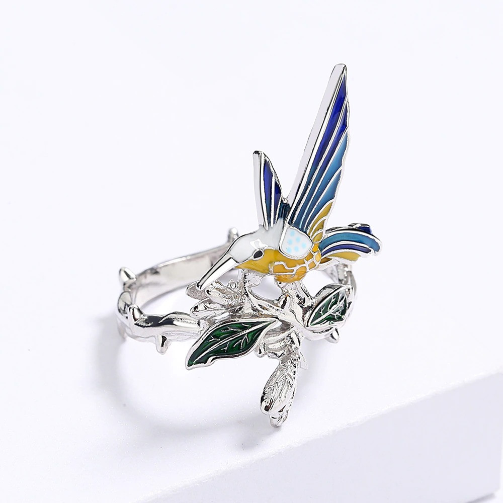 Креативное серебряное кольцо в виде птицы Колибри, женское обручальное кольцо, ручной работы, размер 17 - фото 4 - id-p1643135000