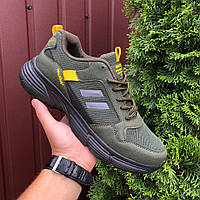 Мужские кроссовки Walking кожаные летние Adidas темно-зеленые