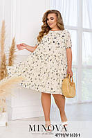 Шифоновое симпотное платье молочного цвета с рукавами-фонариками, больших размеров от 50 до 64